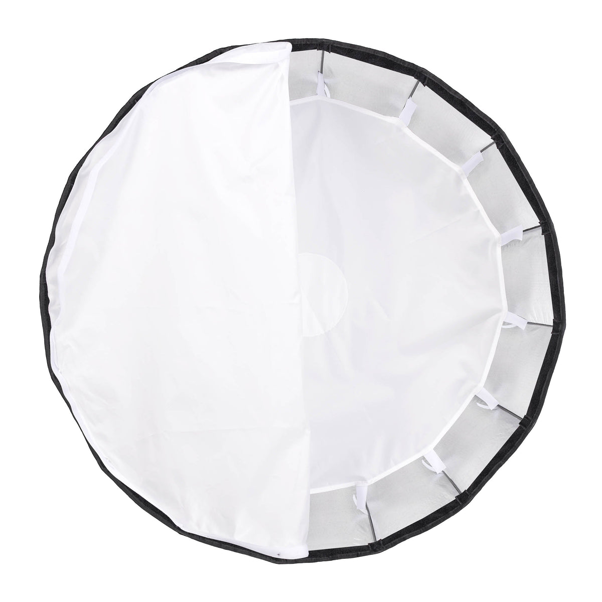 Godox QR-P90 softbox front view half with out diffuser and half with just inner diffuser