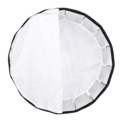 Godox QR-P90 softbox front split view. Half outer diffuser and half inner diffuser.