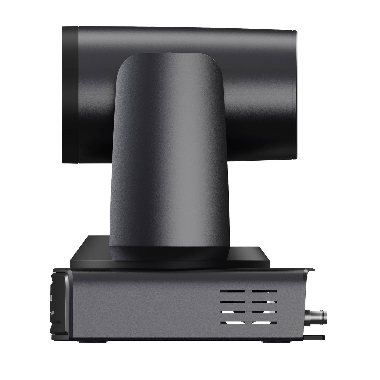 Hollyland  ASTRA P1 professional conference camera with a cylindrical rotating head and a rectangular signal processor base, shown from a side angle on a solid white background.