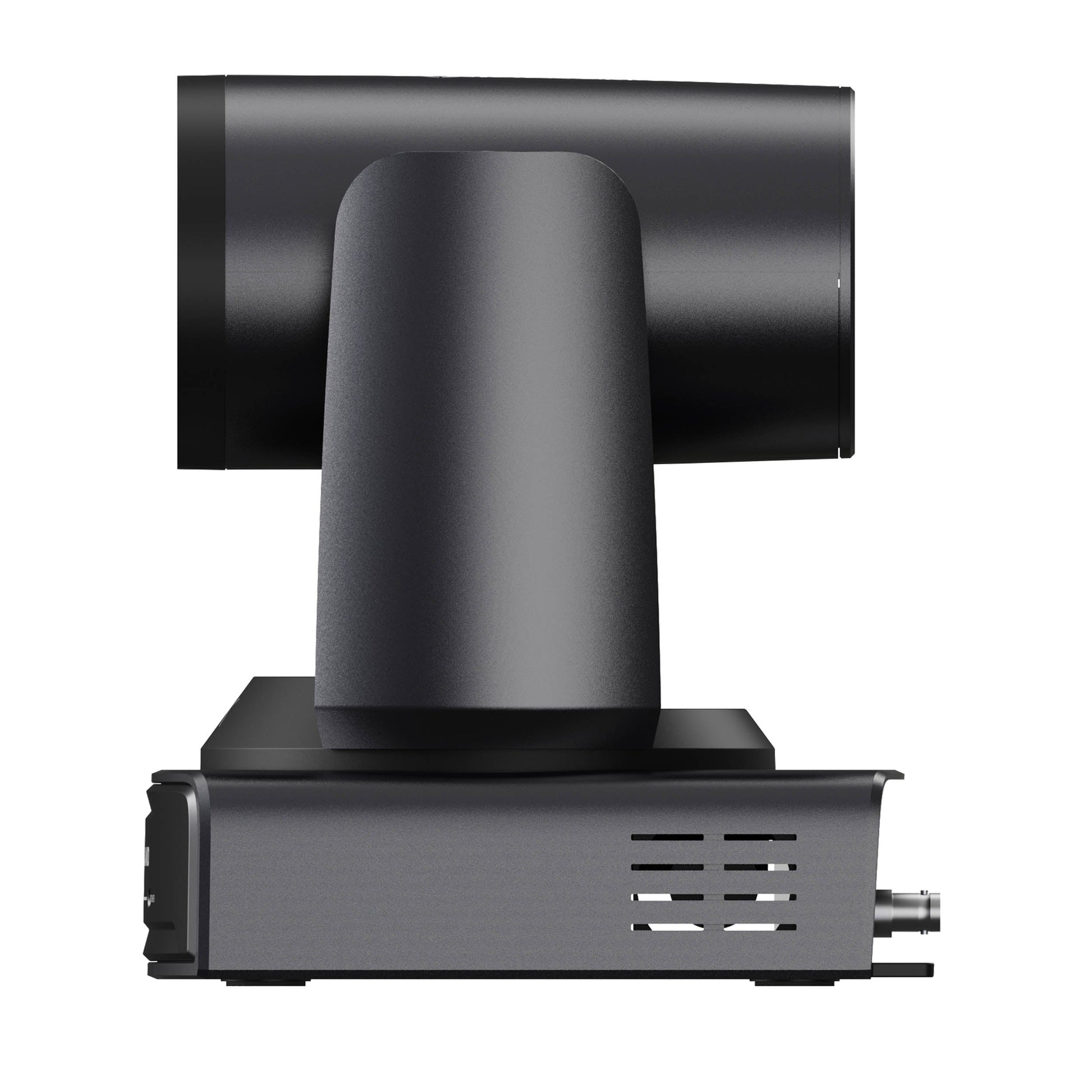 Hollyland  ASTRA P1 professional conference camera with a cylindrical rotating head and a rectangular signal processor base, shown from a side angle on a solid white background.