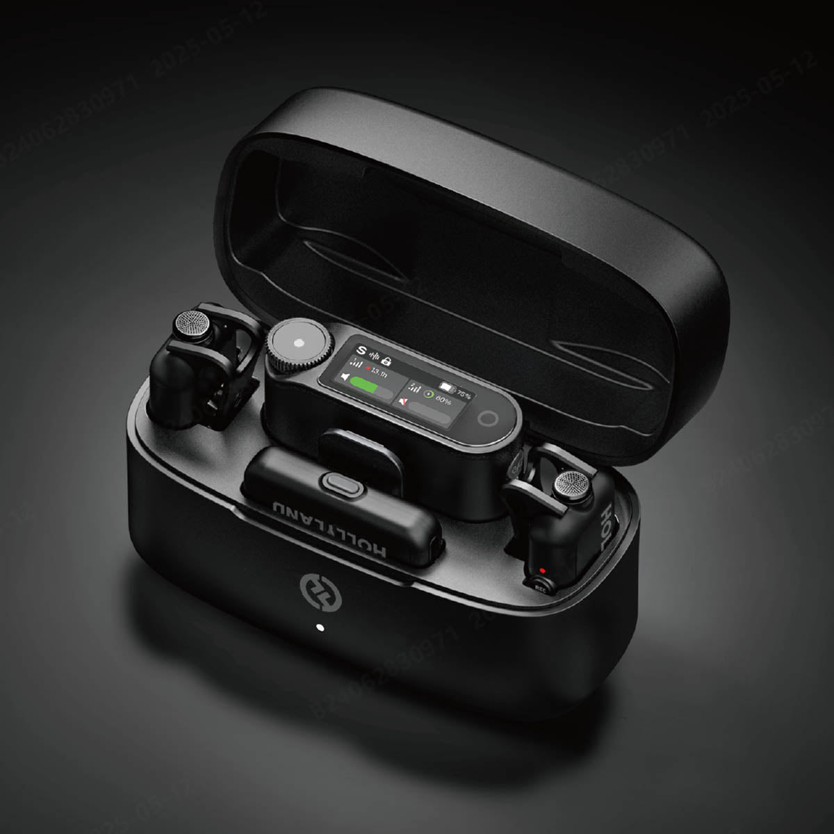 HOLLYLAND Lark Max 2 Wireless Microphone System Combo Kit all placed into its charging case