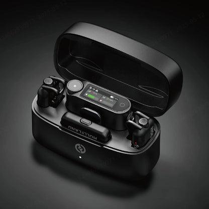 HOLLYLAND Lark Max 2 Wireless Microphone System Combo Kit all placed into its charging case