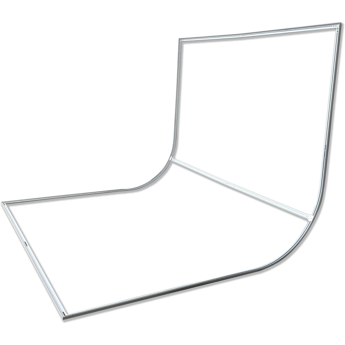The EasiFrame L-shaped chroma key wall backdrop is a lightweight green screen solution of a portable design made of heavy-duty, washable materials.  