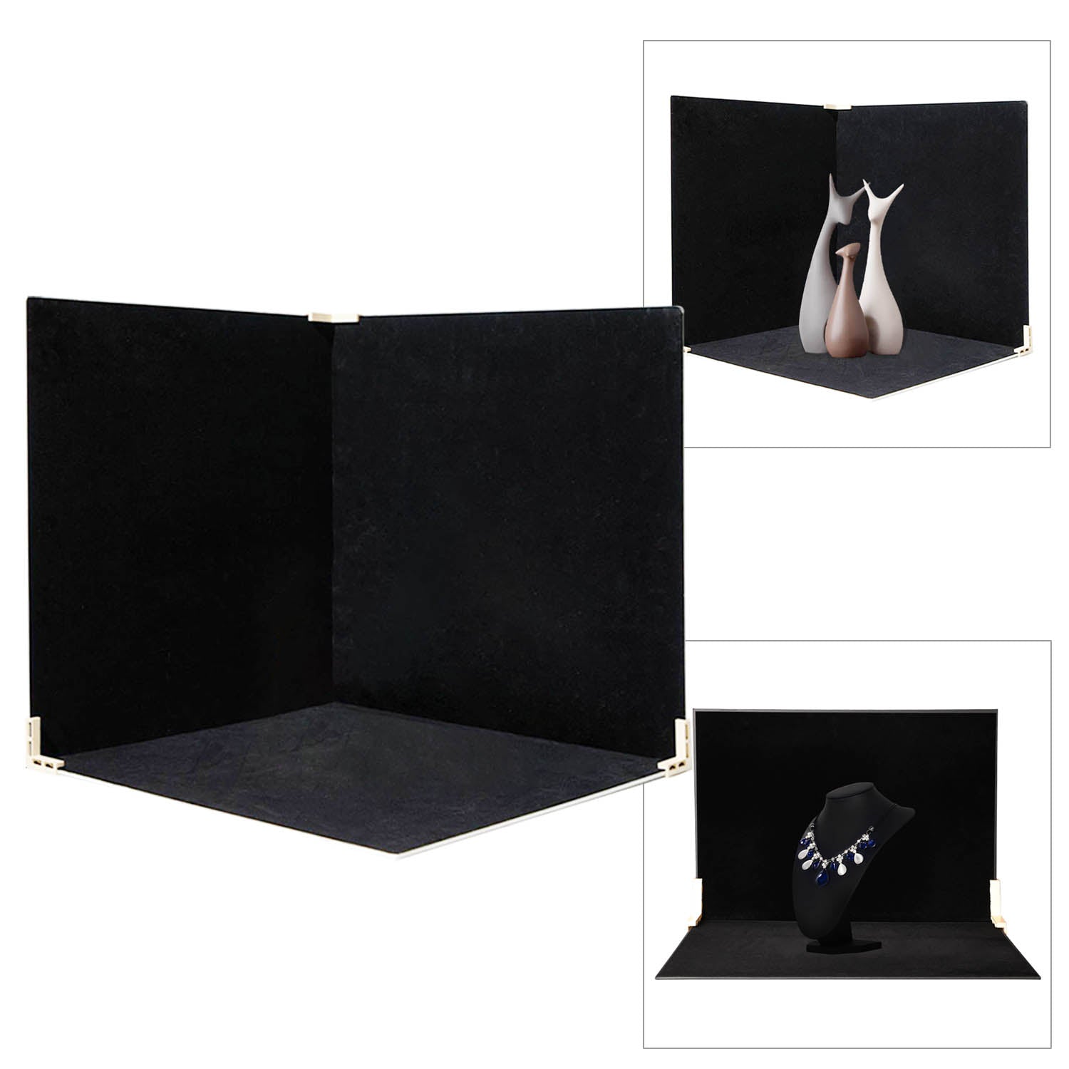 60x60x60cm Black Velvet Tabletop Product-Photography Background Kit