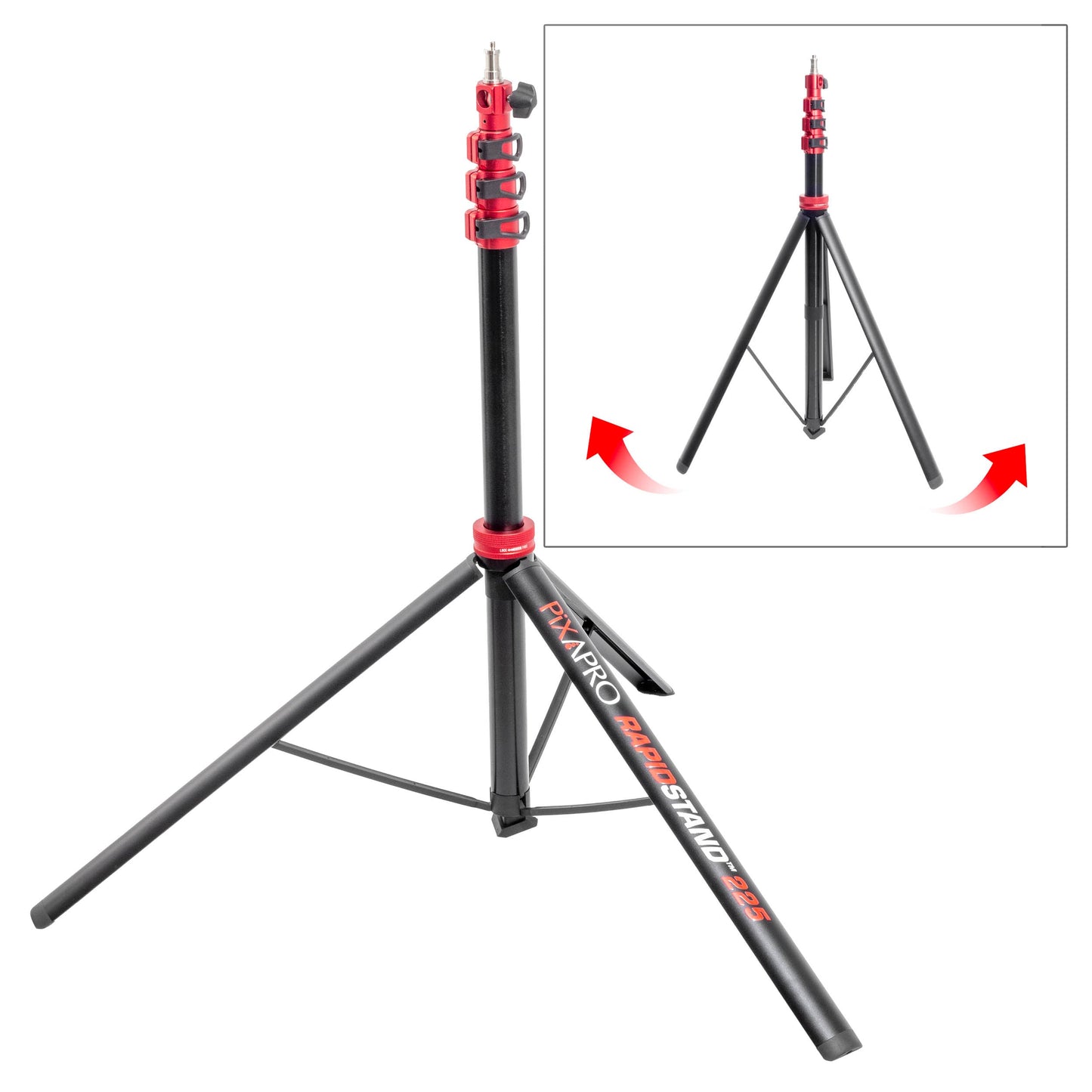 RapidStand 225cm Portable Lighting Stand with Self-Deploying Legs (Patented Design)