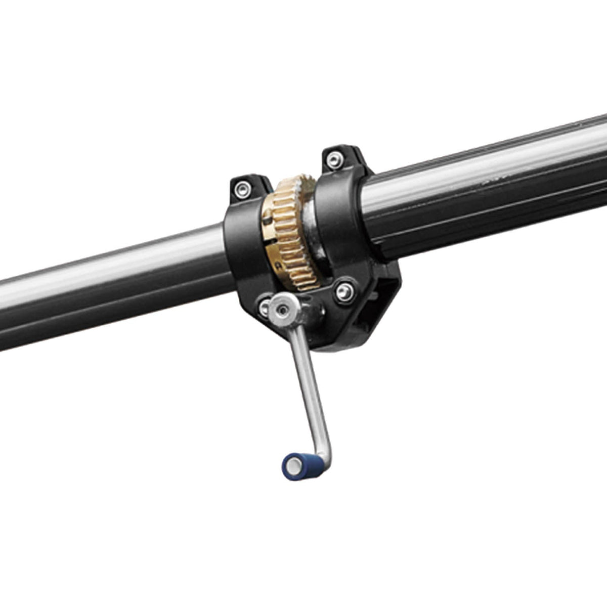 Close-up of one of the PiXAPRO 222-370cm Heavy-Duty Geared Junior Boom Crane Arm's geared rotation crank handle