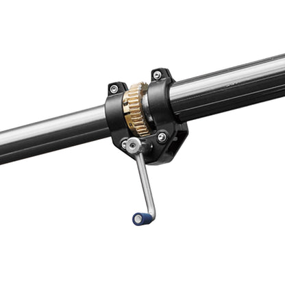 Close-up of one of the PiXAPRO 222-370cm Heavy-Duty Geared Junior Boom Crane Arm's geared rotation crank handle