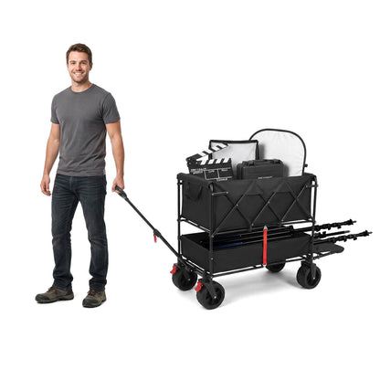 Foldable Trolley Cart with Double Tray and Side Bag
