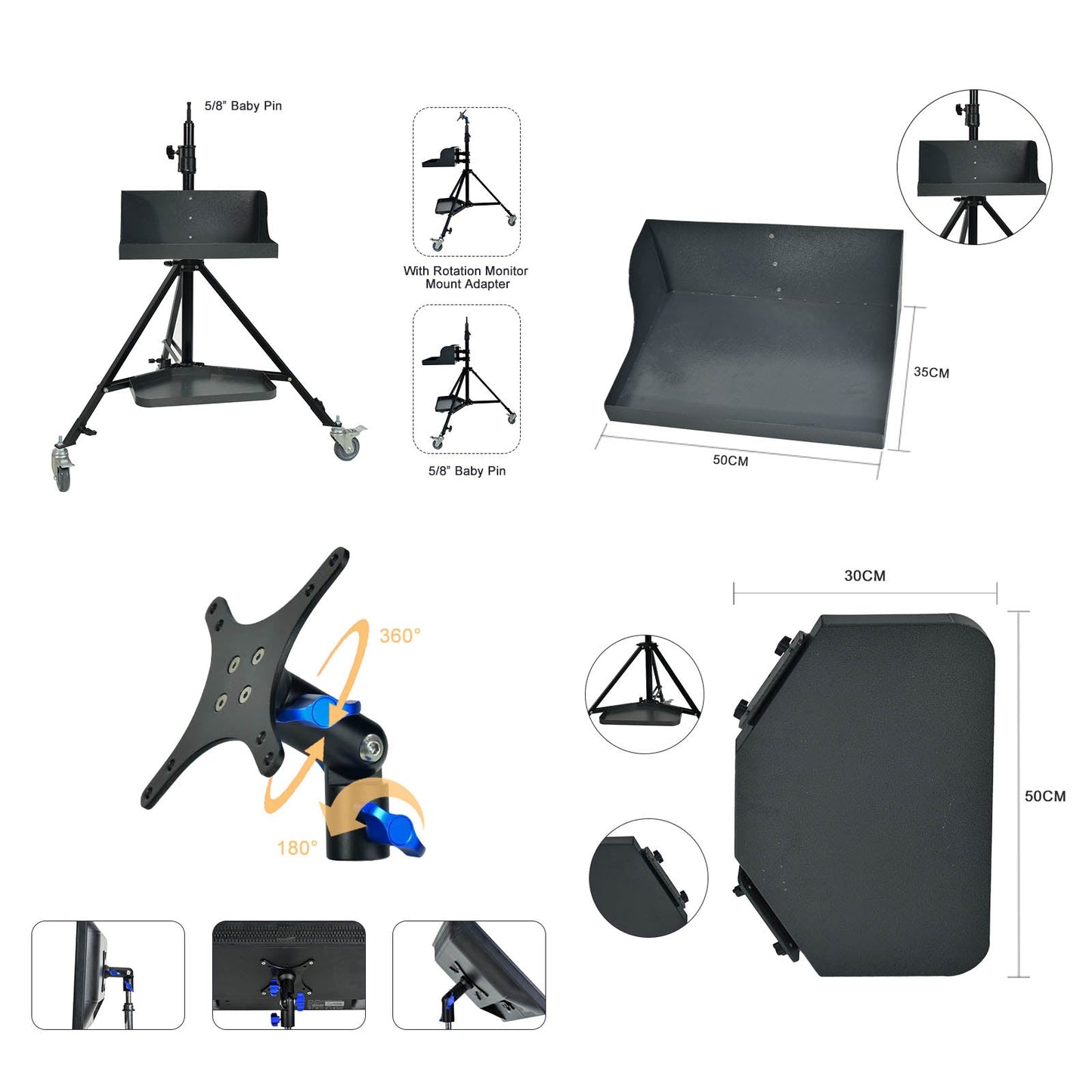 PiXAPRO Multifunctional Wheeled Workstation Stand Measurements