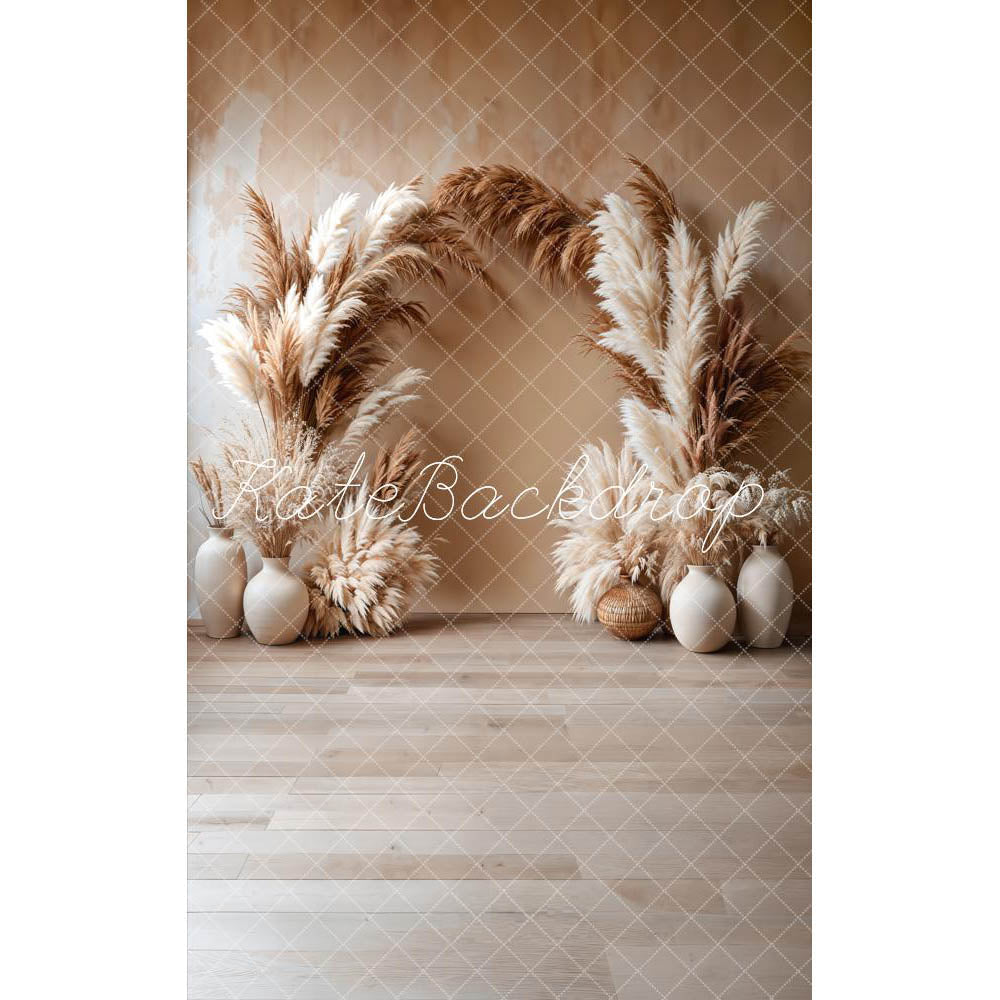 Sweep Boho Floral Arch Beige Backdrop