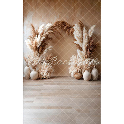 Sweep Boho Floral Arch Beige Backdrop