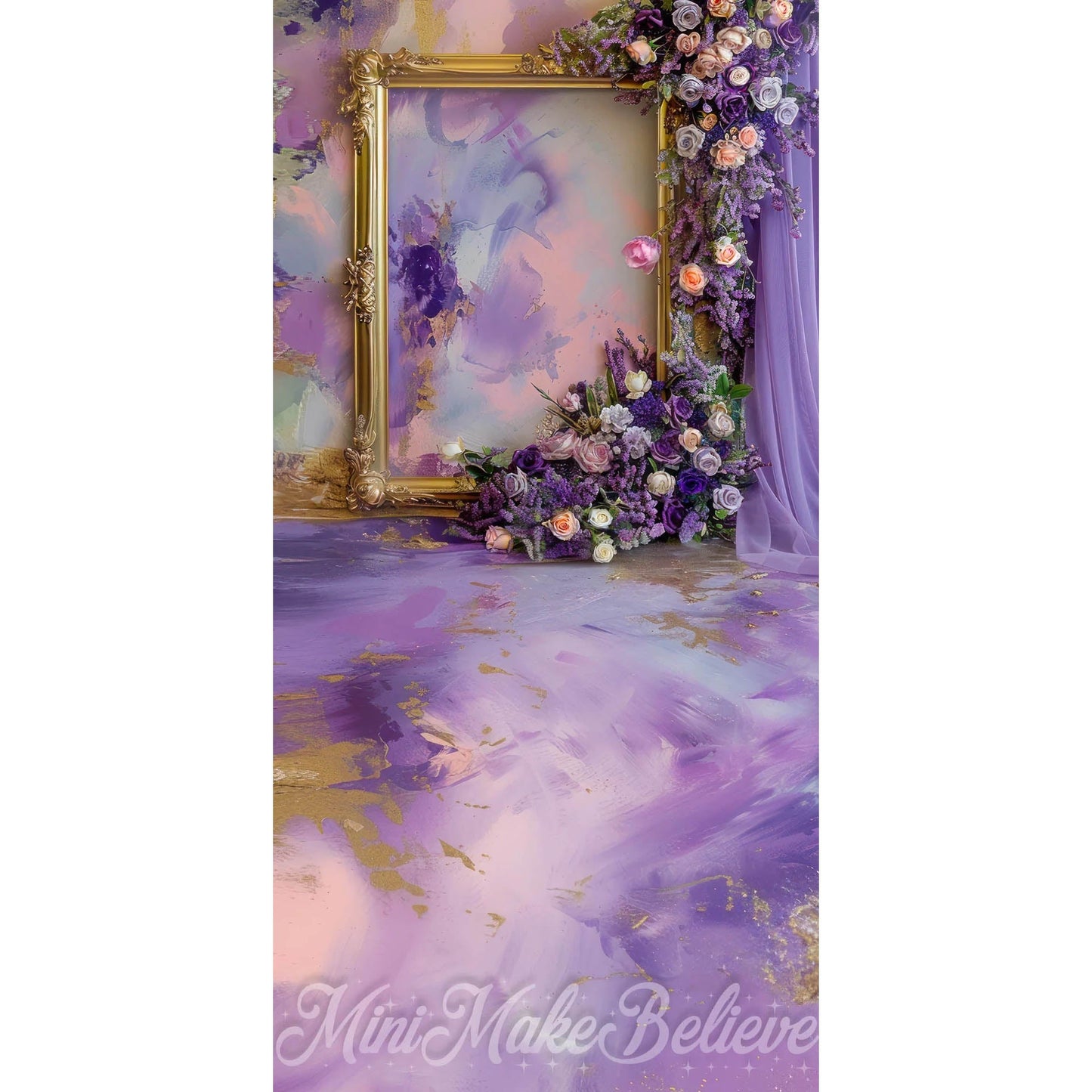 Sweep Fine Art Flower Gold Frame Purple Curtain Backdrop