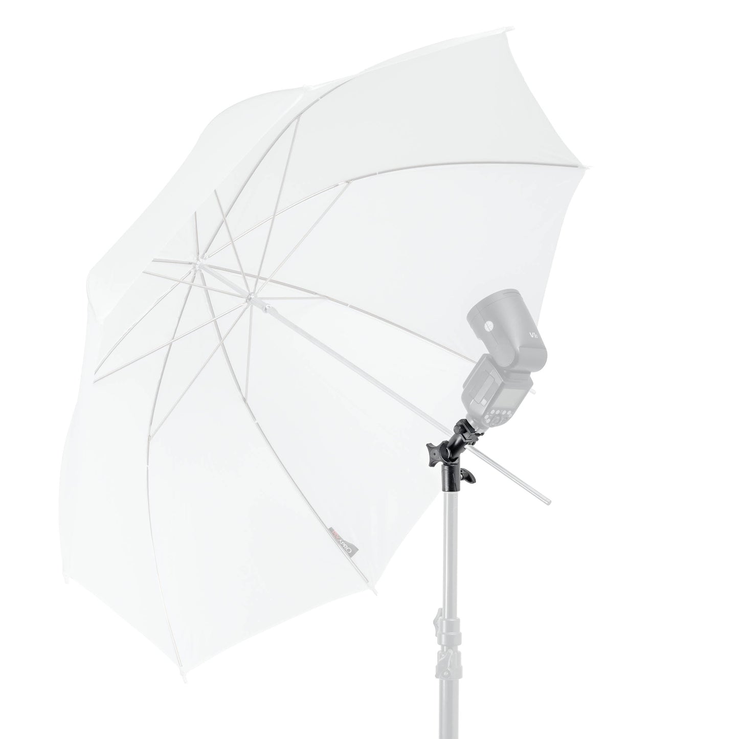 PiXAPRO Tilt Umbrella Bracket with Umbrella and Speedlite mounted to it