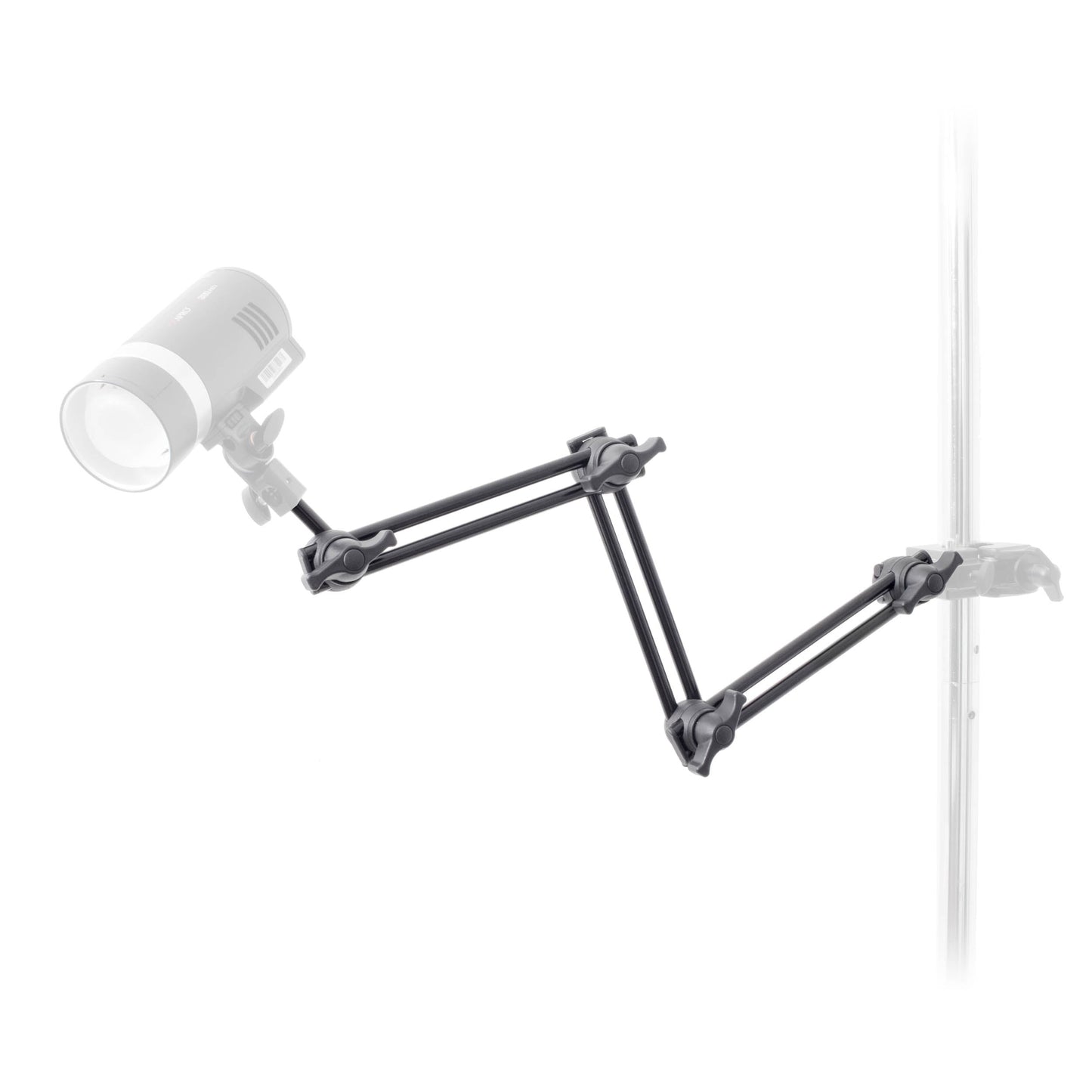 Pixapro Double-Articulated Extension Arm  mounted to a pole with light on the end