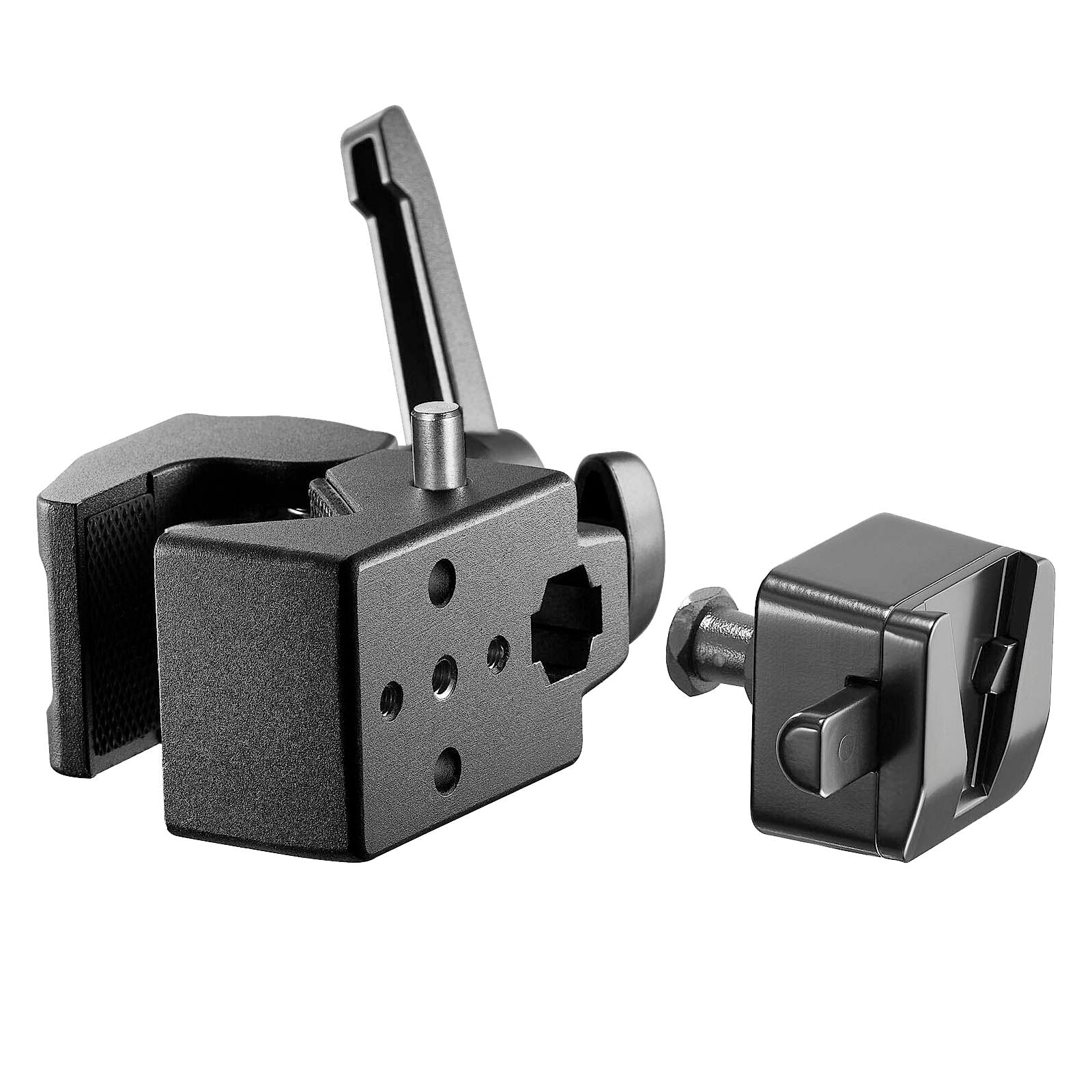Godox LSA-19 V-Lock battery Mount Adapter being inserted into a LSA-03 Nano Clamp 