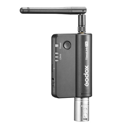 Godox TimoLink TX Wireless DMX Transmitter showing switches and ports