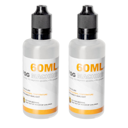Two 60ml bottles of Lensgo Fog Machine Fluid