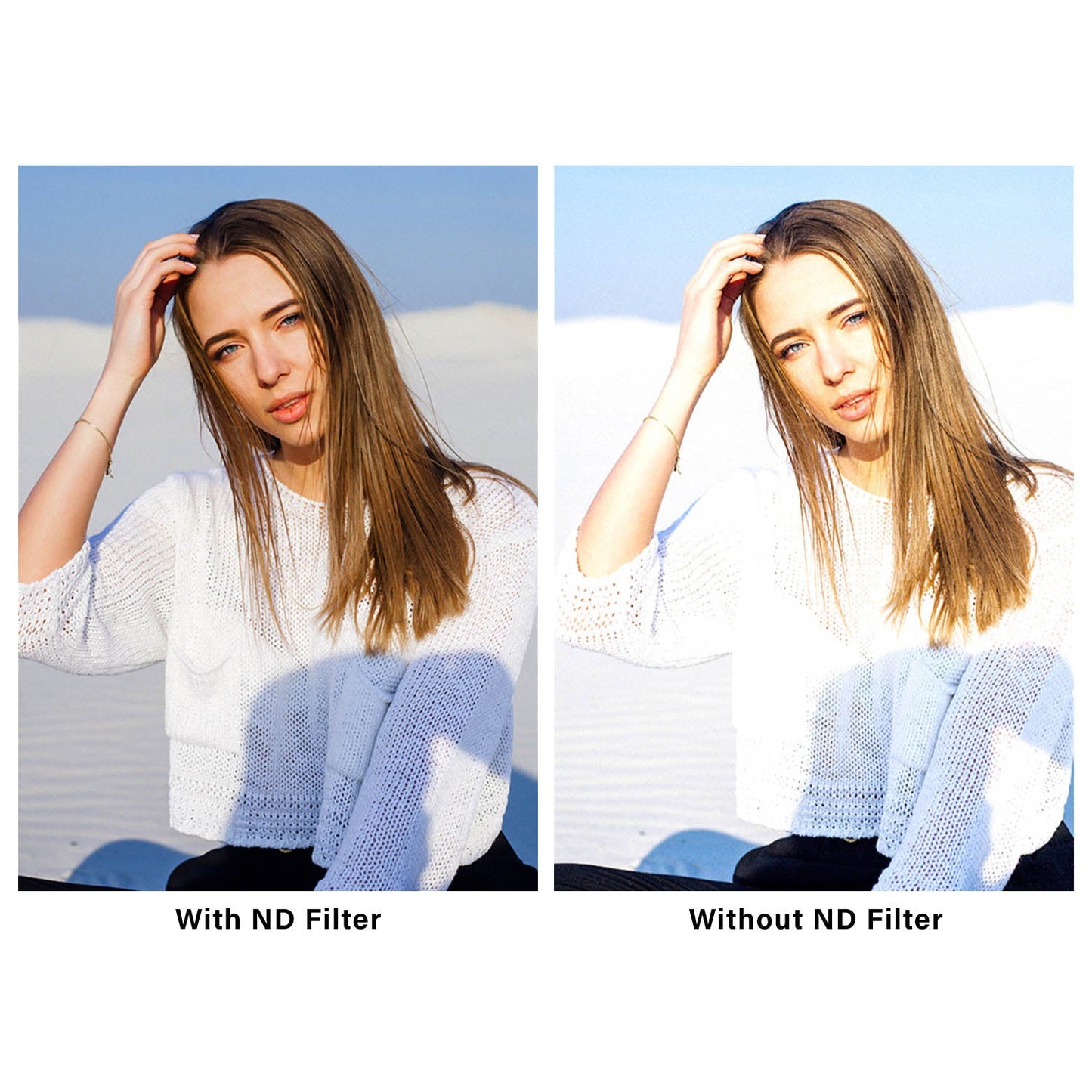 An image s showing the differences in exposure with and without a filter