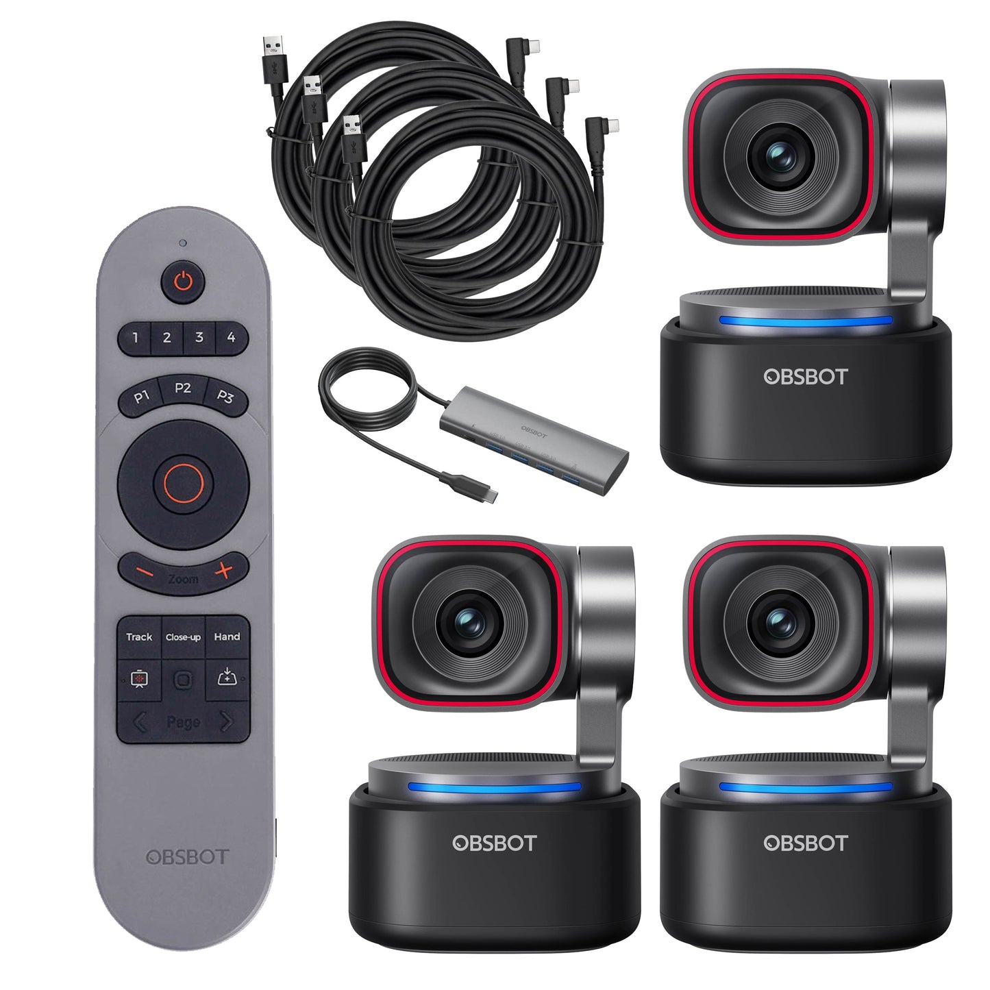 OBSBOT Tiny 3 4K AI PTZ Webcam Multicam Combo (3 Camera Kit)