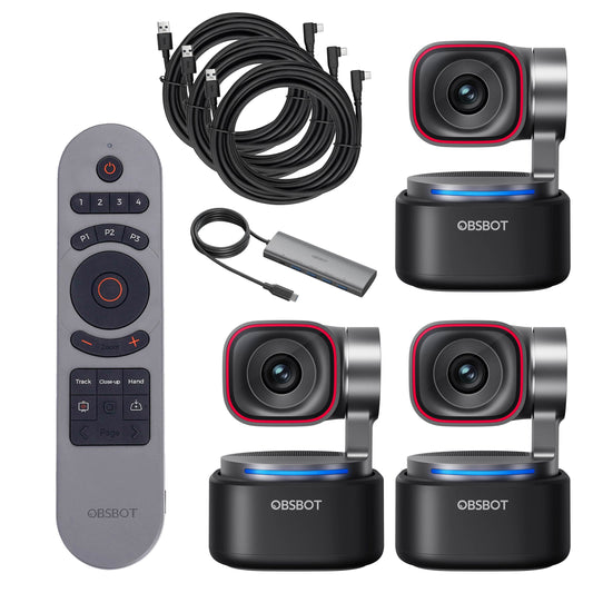 OBSBOT Tiny 3 4K AI PTZ Webcam Multicam Combo (3 Camera Kit)