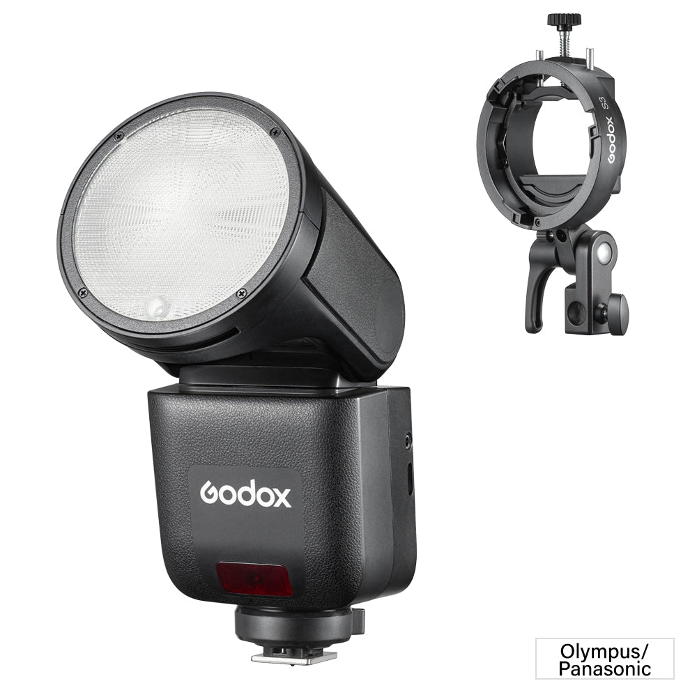 V1Mid Compact Round Head TTL Speedlite & S3 Bracket Kit Olympus / Panasonic