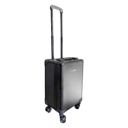 Black PiXAPRO makeup trolley case with extended telescopic handle and wheels