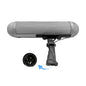 Studio microphone with shock mount and XLR connector on a white background